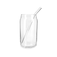 480ml 16oz Borosilicate grand et mince verre à boire tasse bière jus boisson pot avec couvercle et paille