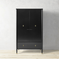 Armoire noire à deux portes avec tiroir large, quincaillerie dorée et pieds effilés, meuble de rangement autoportant pour vêtements de chambre