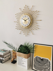 Grande décoration murale en métal en forme de <span class=keywords><strong>soleil</strong></span>, horloge pour la décoration du salon, vente en gros - Product Image 2