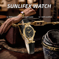 SUNLIFEX Montre à quartz pour femme avec cadran ovale rétro, bracelet en cuir, montre-bracelet analogique 3BAR, usage quotidien