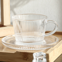 Ensemble tasse et soucoupe en verre rayé gaufré de haute qualité, verre à boire transparent pour lait et latte avec poignée