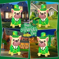5Ft St.Patrick's Day Décoration gonflable Blow Up Bouledogue français Portant un chapeau trèfle chanceux avec lumière LED St décor gonflable