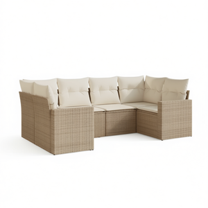 Adjustable Beige Pe <b>Rattan</b> Garden <b>Sofa</b> Set 6 Seater Outdoor Furniture Contemporary Style Wicker Frame - Product Image 1