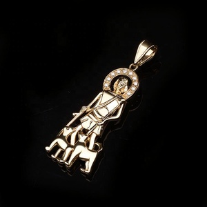 Collier pendentif Saint Lazarus en alliage plaqué or 18 carats avec zircone cubique, breloque religieuse, chaîne Figaro, amulette tendance - Product Image 2