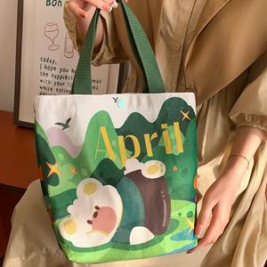 Sac fourre-tout en toile tendance pour femme avec fermeture à bouton, <span class=keywords><strong>deux</strong></span> anses, imprimé, pour le déjeuner et les collations - Product Image 5