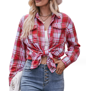 เสื้อเชิ้ตผ้าสักหลาดลายสก๊อตแฟชั่นกระเป๋าติดกระดุม - Product Image 2