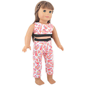 Set pakaian boneka anak perempuan, gaya Amerika, atasan dan celana panjang cetak hati warna-warni untuk boneka 18 inci - Product Image 1