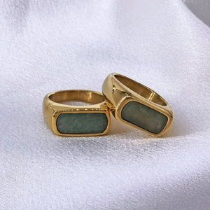 Geometric Square <b>Ring</b> 18K Gold Plated <b>Titanium</b> Steel Imitation Jade Bezel Setting Unisex Fashion Jewelry Gift - Product Image 3