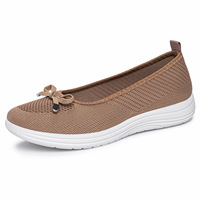 Mocassins pour femmes en tricot respirant, faciles à porter, avec nœud décoratif, talon coussiné superposé, chaussures de marche légères OEM ODM
