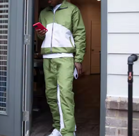 Ensemble survêtement décontracté personnalisé avec logo, veste coupe-vent et pantalon de jogging respirant en polyester/nylon pour homme
