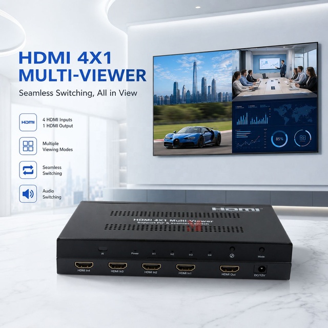 HDMI 4x1 Multi Viewer Quad Screen Processor 1080P Seamless Switcher with PIP Audio Switching IR Control