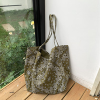Sac à bandoulière personnalisé en toile imprimé cachemire motif floral, style rétro décontracté, sac hobo tendance pour étudiant, sac fourre-tout en toile, sac à main bandoulière