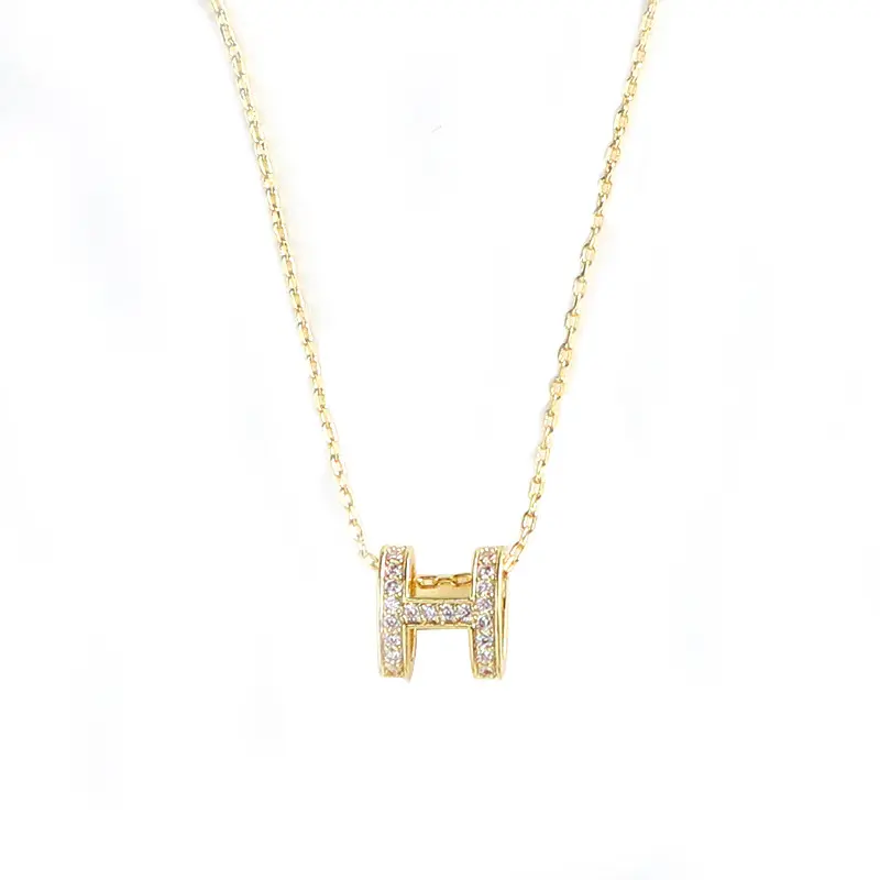 Маленькое ожерелье H, простая нишевая полая и Хрустальная Бриллиантовая подвеска, золотая цепочка до ключиц для женщин