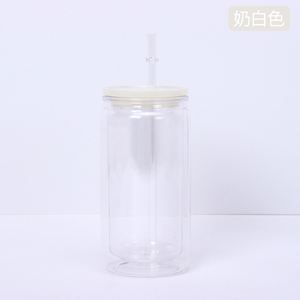 Durable Unbreakable 16oz <b>Plastic</b> Mason <b>Jar</b> Double Wall <b>with</b> Straw and <b>Lid</b> for Gym Fitness Sports - Product Image 3