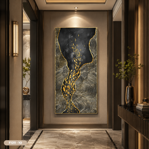Cuadro decorativo de pared de porcelana con cristal y diseño abstracto de pez dorado, superficie brillante tipo espejo, para sala de estar, modelo F1211-10 - Product Image 2
