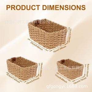 Handmade Imitation Rattan Woven <b>Storage</b> <b>Basket</b> Rectangle Shape Desert Colors For Home Toys Organizer Desktop <b>Storage</b> - Product Image 3