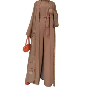 ロングコートファッションエレガントな女性用ツーピーススーツイスラム教徒控えめブルカアバヤローブカバヤ