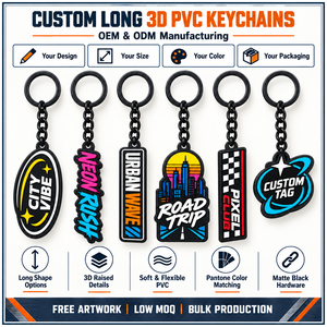 Porte-clés en PVC souple 3D personnalisés de forme allongée, étiquettes de texte personnalisées pour la promotion de la marque, fabrication OEM ODM - Product Image 4