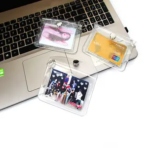 厂家供应热卖定制logo透明塑料PVC透明钥匙扣小袋Id信用卡卡座