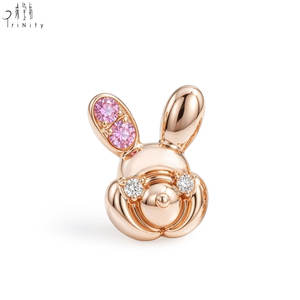 Pendientes con Forma de Conejo, Oro Rosa de 18K, Diamante Natural y Zafiro Rosa, Pendiente de un Solo Lado, Regalo de Cumpleaños para Niñas - Product Image 1