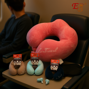 Almohada de viaje Eb U-Neck de espuma viscoelástica y algodón de 28x24x10cm con impresión de logotipo personalizado para uso en asientos de coche - Product Image 2