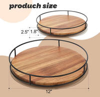 Acacia Wood Lazy Susan Plattenspieler, Plattenspieler für Küchen organisatoren mit Stahl kante, geeignet für Arbeits platten schränke oder Esstische