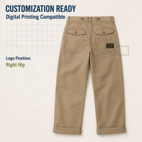 Pantalon droit en coton épais pour homme, style vintage américain, respirant, taille mi-haute, braguette zippée, décontracté, OEM