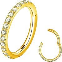 Anting-anting tusuk baja tahan karat berlapis perak dengan batu CZ, model hinged segment hoop, untuk hidung, puting, tulang rawan telinga, tragus, helix, dan bibir.