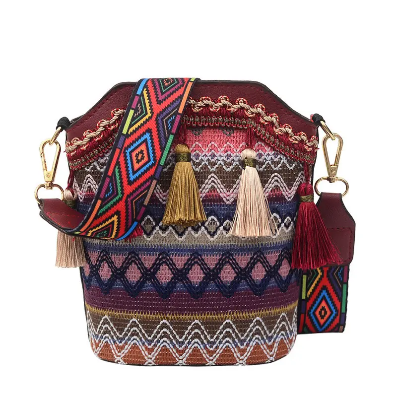 Wholesale Women Small Bag New Korean Fashion Handmade Tassels Single Shoulder Bag Ethnic Crossbody Bucket Bags