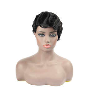 Venta al por mayor de peluca corta tipo <span class=keywords><strong>bob</strong></span> de cabello humano Remy brasileño 100% para rizos, hecha a máquina, sin encaje, con encaje transparente - Product Image 2