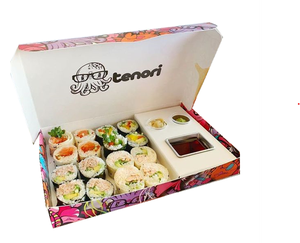 Caja de embalaje de sushi para llevar Caja de sushi para llevar Embalaje de pan de comida Tablero de marfil con división Tamaño personalizado Impreso Desechable - Product Image 2