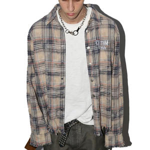 ملابس الشارع عالية الجودة من شركة تصنيع المعدات الأصلية الصلبة اقتصاص الملابس القطنية المتعثرة مخصص قميص طويل الأكمام منقوشة الرجال - Product Image 2