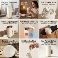 Gobelet isotherme 500 ml double compartiment 12H/24C avec revêtement céramique, étanche, réutilisable, qualité alimentaire, nouveau modèle 2026, personnalisable avec logo, vente en gros, pour bureau, salle de sport, café