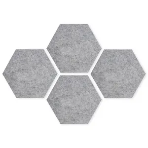 Tablón de fieltro de lana hexagonal para pared, azulejos decorativos, tablón de notas de fieltro, color gris