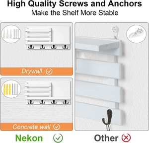 <span class=keywords><strong>Porte</strong></span>-clés mural rustique en <span class=keywords><strong>bois</strong></span> et organiseur de courrier avec rangement pour sacs, étagère de rangement peinte en blanc pour salon - Product Image 3