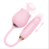Juguete Sexual 2 en 1 con Forma de Rosa, Estimulador de Clítoris, Vibrador con Lengua para Punto G, Vibrador con Movimiento de Empuje para Mujeres