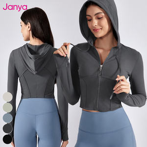 Janya, chaquetas de Fitness para gimnasio delgadas para mujer, de manga larga Sudadera con capucha, agujero para el pulgar, deportes para correr, chaqueta de Yoga con cremallera completa, estampado transpirable - Product Image 5