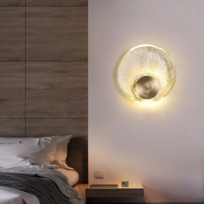 2024 Nieuwe Volledig Koperen Slaapkamer Nachtkastje Licht Woonkamer Sofa Wandmontage Gang Trap Kristallen Ronde Wandlamp