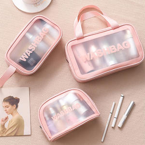 Custom logo Large Capacity Waterproof pu Leather and clear pvc Zipper <strong>Toiletry</strong> Bags Travel Cosmetic Makeup Bag for Women &amp; <strong>Men</strong> - Product Image 4