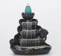 Brûleur d'encens à refoulement en céramique émaillée noire, motif cascade de montagne, décoration de table pour salle de thé zen chinoise