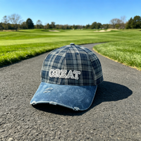 Gorra de Béisbol Casual con Logotipo Personalizado, Diseño a Cuadros, 6 Paneles, Borde de Mezclilla Desgastada, Bordado, Ajustable, Unisex, Estilo Vintage, Venta al Por Mayor