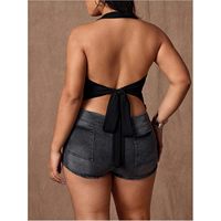 Débardeur moulant en jersey pour femme grande taille, respirant, avec anneau métallique, style Y2K, drapé devant, dos nu, pour club et soirée