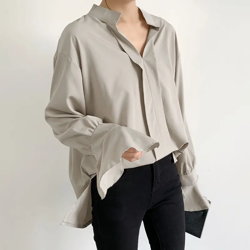 Moda personalizzata maniche lunghe, elegante camicetta per le donne stampa primavera autunno Casual donna top camicie/