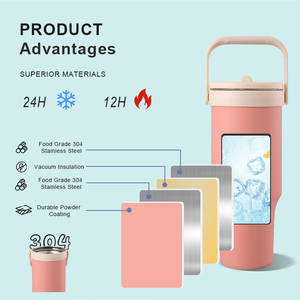 Odm FDA 40oz thép không gỉ xe Tumbler với xử lý và rơm cấp thực phẩm cách điện drinkware cốc cà phê cho văn phòng & cắm trại - Product Image 4