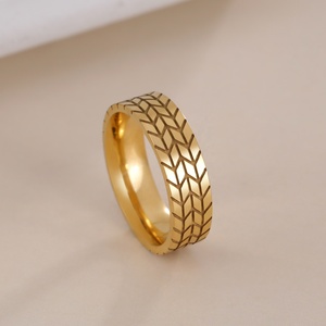 Cool motocicleta coche neumático anillos para hombres niños Acero inoxidable Hip Hop Punk geométrico rayas dedo anillo joyería de moda regalo - Product Image 1