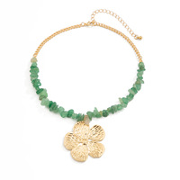 Collier pendentif fleur en alliage de zinc avec pierre verte, style bohème vintage, pour femme, bijoux bohèmes faits à la main