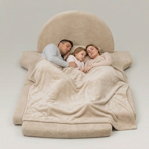 Cama Infantil Moderna de Terciopelo con Rieles Plegables de Espuma Suave y Conexión de Velcro, Incluye Colchón, Sin Marco de Madera, para Dormitorio de Niños y Niñas - Product Image 4