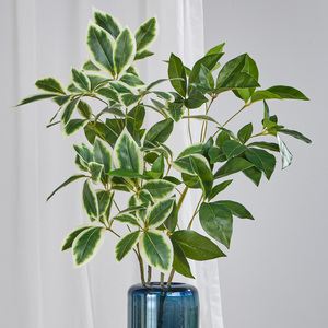 Branche artificielle d'arbre parapluie 75 cm, fausse plante Schefflera Variegata, feuillage vert et blanc, 3 tiges pour la décoration de la maison, du bureau ou du vase - Product Image 1