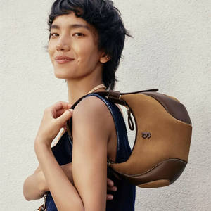 Bolso Bandolera de Cuero Genuino para Mujer, Diseño de Dos Correas con Cierre, Compartimento para Teléfono Móvil, Diseño de Color en Contraste de Algodón - Product Image 4