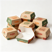 Boîtes à hamburgers jetables écologiques en carton, fabriquées en usine, multi-tailles, anti-graisse, personnalisables pour restaurants et snack-bars